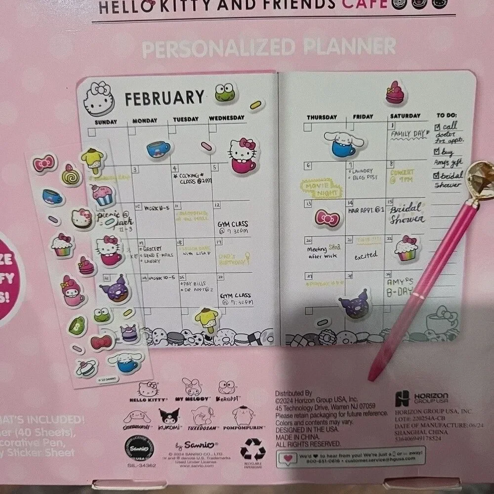 Sanrio Hello Kitty + Friends Personalized Planner Set w/Pen + Stickers New B18
